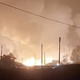 Screenshot from a Facebook video taken by a civilian in the city of Gangneung, South Korea showing a fire after a failed missile test by the South Korean military.